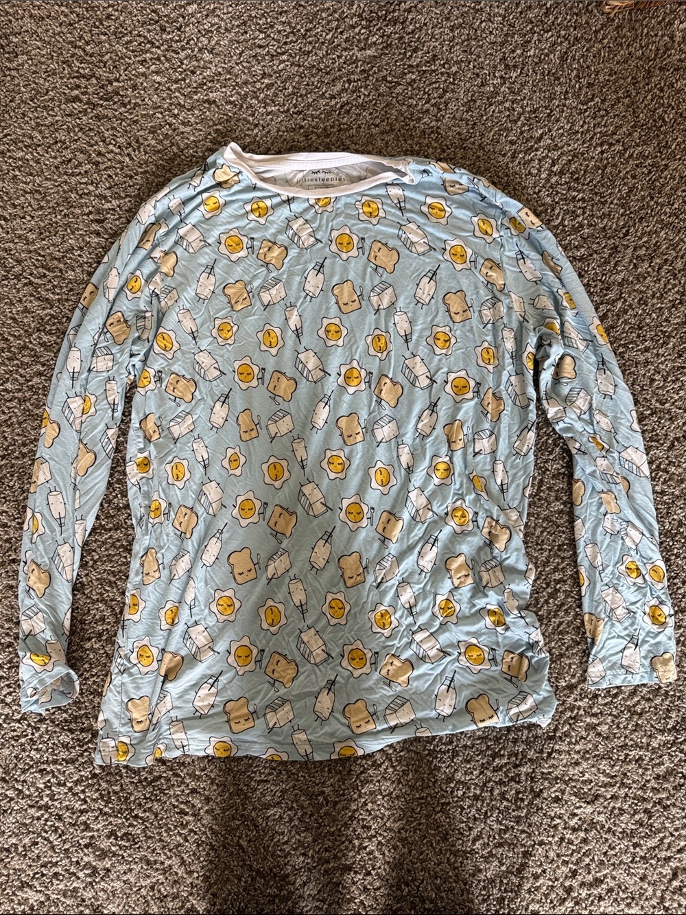Little Sleepies Light Blue Breakfast Print Mens Long Sleeve Pajama‎ Top
